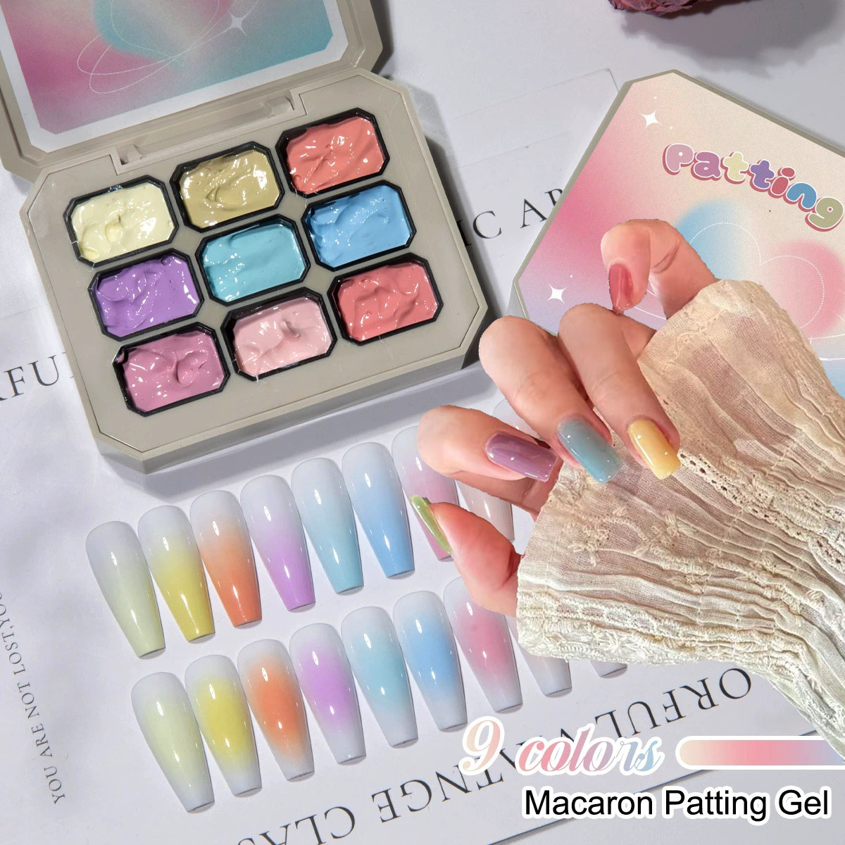 Hair Care Gel - 1個入りソリッドマカロンネイルポリッシュジェル 9色グリッドカラーペイントジェル 高彩度 厚手パッチングジェル UV&LEDネイルアートクリエーション 3D