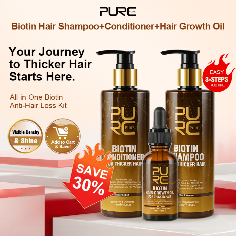 Hair Care Keratin Treatment - PURC ビオチン育毛オイルシャンプーコンディショナーセット ケラチンスムージング 育毛剤 男女兼用 ヘアケア製品